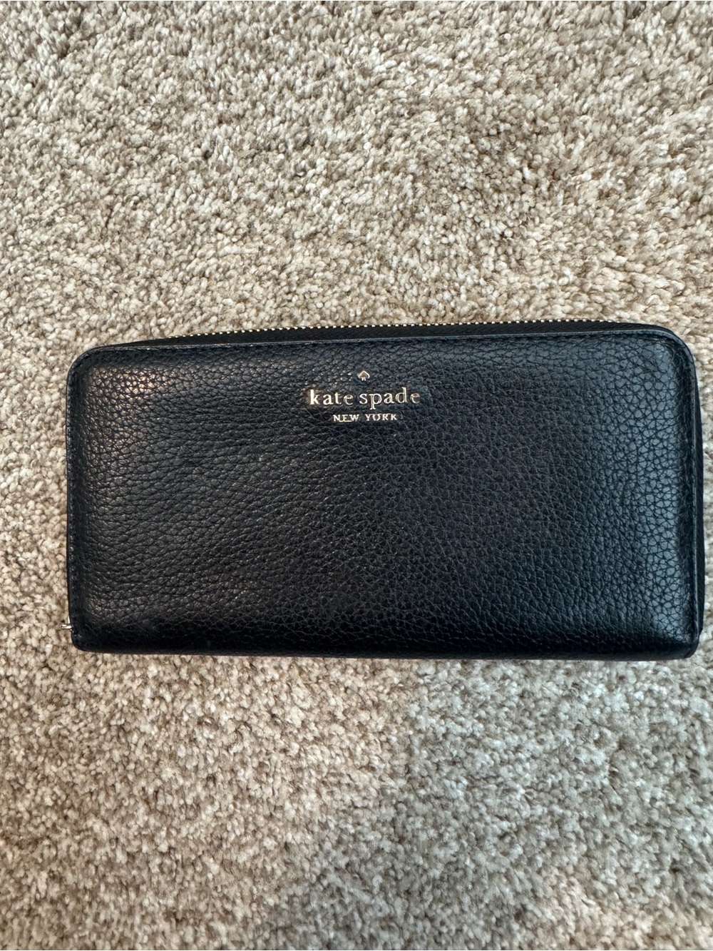 kate spade Black Pebbled Leather Zip Wallet